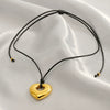 Wholesale Stainless Steel Heart Shape Pendant Necklace With Black Wax Rope And Electroplating
