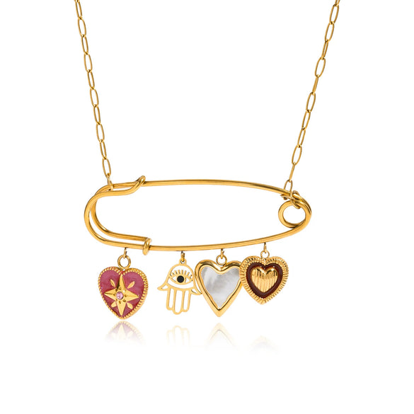 Wholesale Stainless Steel Heart Shape Pendant O Word Chain Necklace With Electroplating And Light Luxury Style For Women