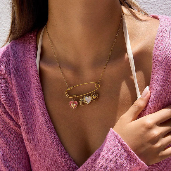 Wholesale Stainless Steel Heart Shape Pendant O Word Chain Necklace With Electroplating And Light Luxury Style For Women
