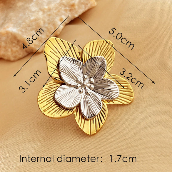 Wholesale Stainless Steel Heart Shape Ring Double Gold And Silver Color Matching Electroplating Design Natural Geometric Style Unisex