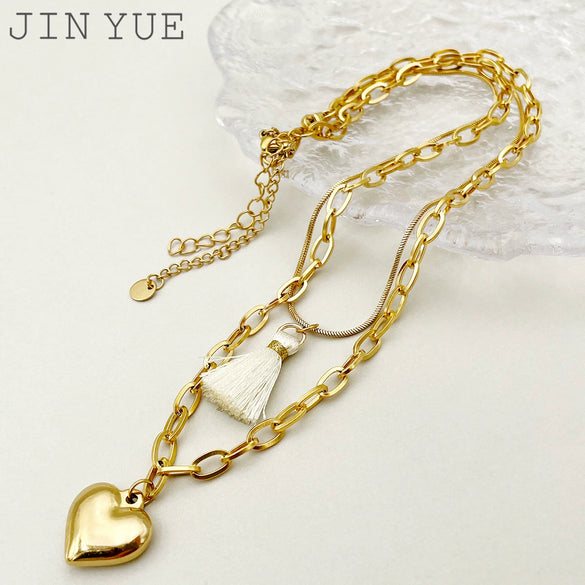 Wholesale Stainless Steel Heart Shape Stacking Style Pendant Necklace With 18K Goldplated Electroplating For Women