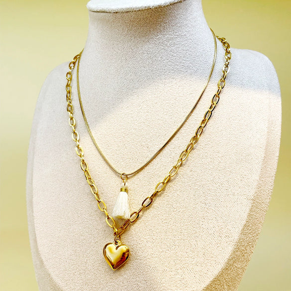 Wholesale Stainless Steel Heart Shape Stacking Style Pendant Necklace With 18K Goldplated Electroplating For Women