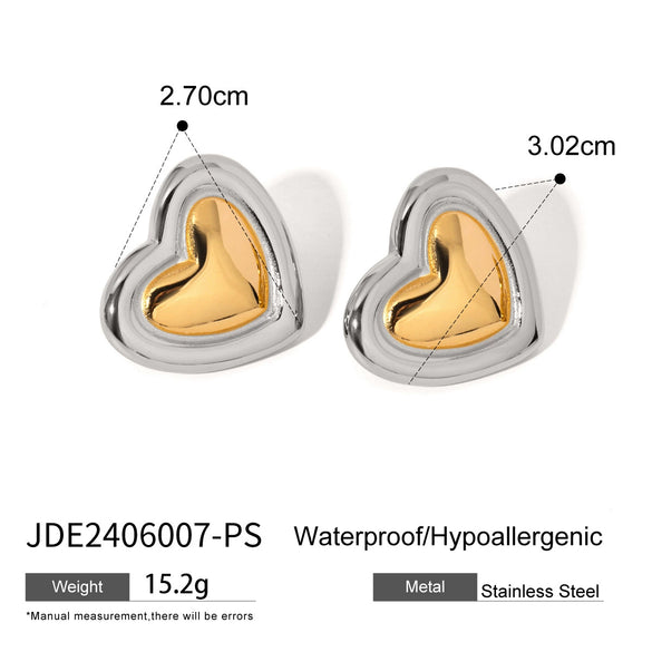 Wholesale Stainless Steel Heart Shape Vacuum Plated Women's Love Earrings Gold And Silver Double Color