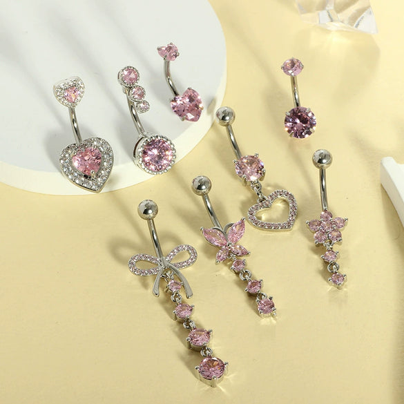 Wholesale Stainless Steel Heart Shape Zircon Inlaid Women's Navel Nail Body Piercing Jewelry