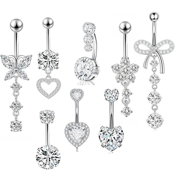 Wholesale Stainless Steel Heart Shape Zircon Inlaid Women's Navel Nail Body Piercing Jewelry