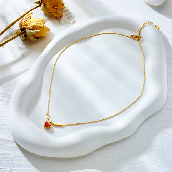 Wholesale Stainless Steel Heart Shaped Beaded Chain Necklace With Electroplating Treatment Fashionable And Highend