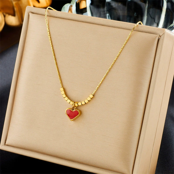 Wholesale Stainless Steel Heart Shaped Beaded Chain Necklace With Electroplating Treatment Fashionable And Highend