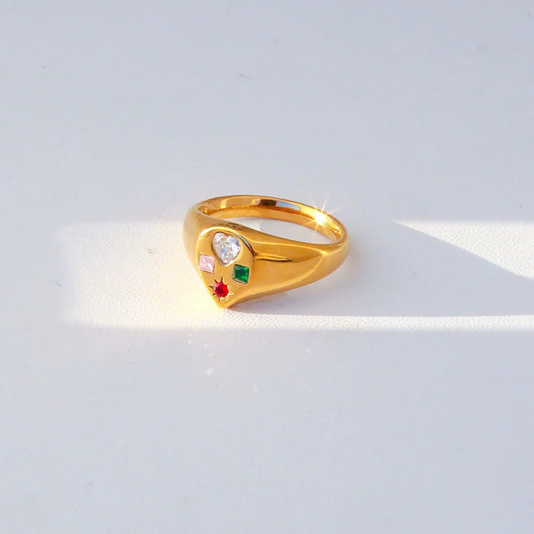 Wholesale Stainless Steel Heart Shaped Cast Electroplated Diamond Couple Rings Elegant Fashionable Retro And Versatile