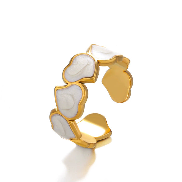 Wholesale Stainless Steel Heart Shaped Electroplated Ring For Women Black And White Oil Dripping Style
