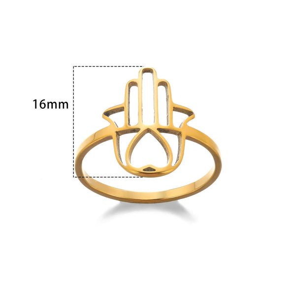 Wholesale Stainless Steel Heart Shaped Geometric Hollow Gold Plated Unisex Ring
