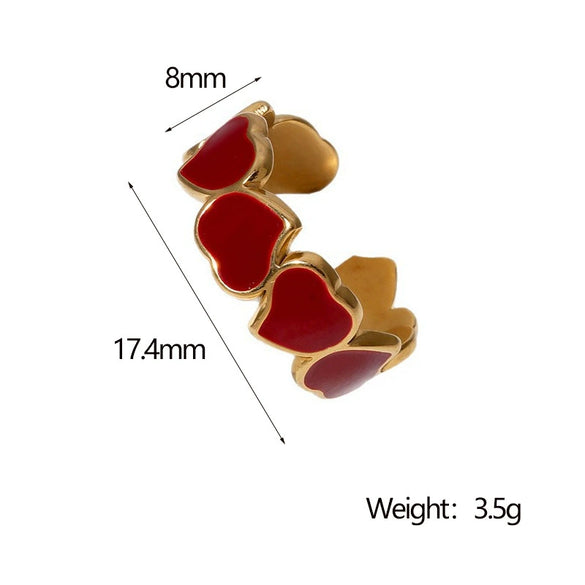 Wholesale Stainless Steel Heartd Love Dripping Oil Open Ring For Women With Electroplating Process