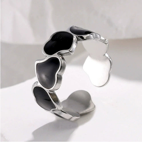 Wholesale Stainless Steel Heartd Love Dripping Oil Open Ring For Women With Electroplating Process