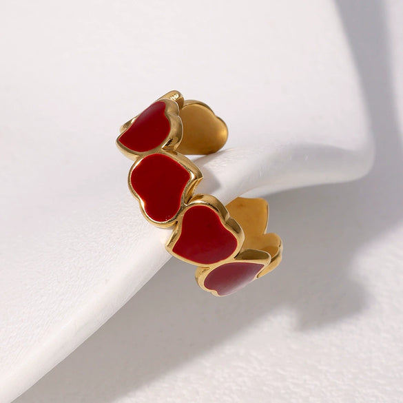 Wholesale Stainless Steel Heartd Love Dripping Oil Open Ring For Women With Electroplating Process