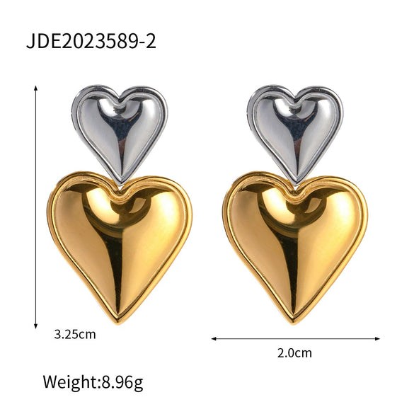 Wholesale Stainless Steel Heart Shaped Love Earrings With Contrast Color And Electroplating For Women