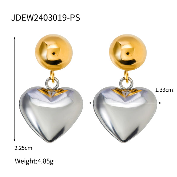 Wholesale Stainless Steel Heart Shaped Love Earrings With Contrast Color And Electroplating For Women