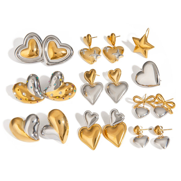 Wholesale Stainless Steel Heart Shaped Love Earrings With Contrast Color And Electroplating For Women