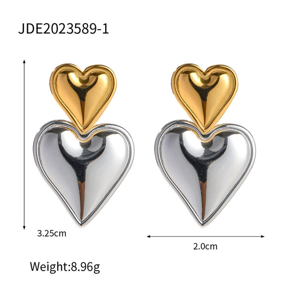 Wholesale Stainless Steel Heart Shaped Love Earrings With Contrast Color And Electroplating For Women