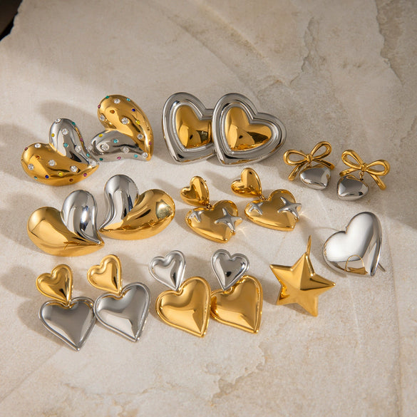 Wholesale Stainless Steel Heart Shaped Love Earrings With Contrast Color And Electroplating For Women