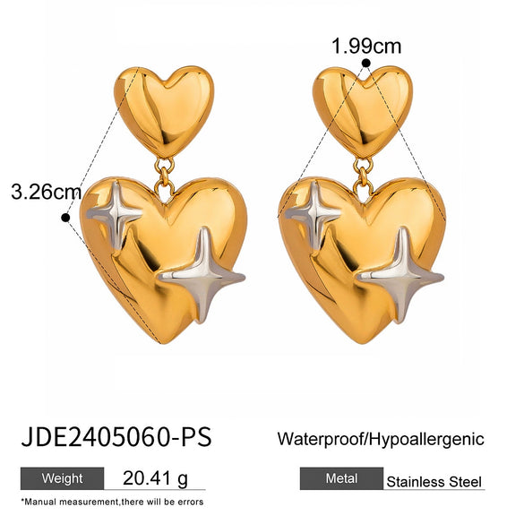 Wholesale Stainless Steel Heart Shaped Love Earrings With Contrast Color And Electroplating For Women