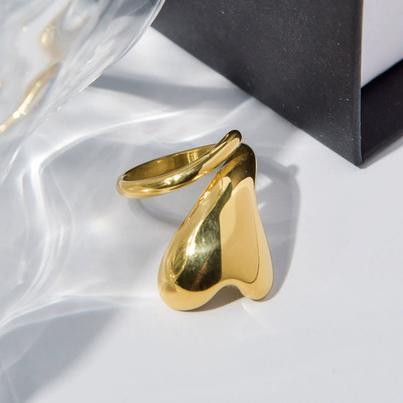 Wholesale Stainless Steel Heart Shaped Love Winding Opening Ring With Vacuum Plating And Electroplating