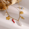 Wholesale Stainless Steel Heart Shaped Pearl Love Flower Pendant Necklace With Electroplating For Women