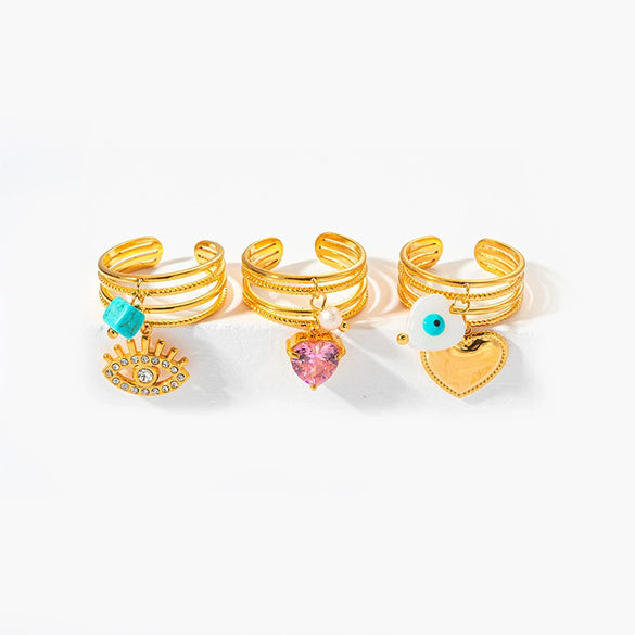 Wholesale Stainless Steel Heart Shaped Personality Devil's Eye Opening Ring Jewelry With Electroplating