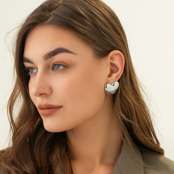 Wholesale Stainless Steel Heart Shaped Polished Earrings For Women