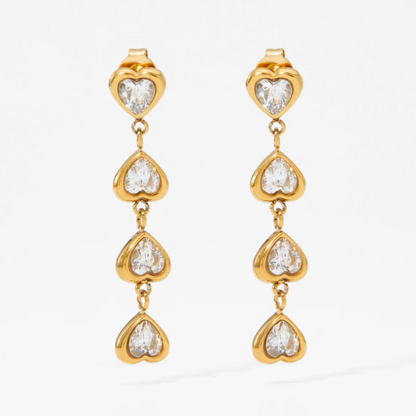 Wholesale 316 Stainless Steel Heart Shaped Zircon Long Pendant Earrings For Women Electroplated Light Luxury Style