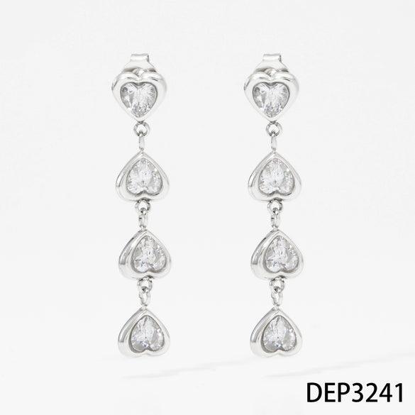 Wholesale 316 Stainless Steel Heart Shaped Zircon Long Pendant Earrings For Women Electroplated Light Luxury Style