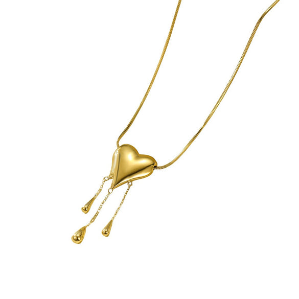 Wholesale Stainless Steel Heart Tassel Pendant Necklace With 18K Vacuum Electroplated Chain For Women