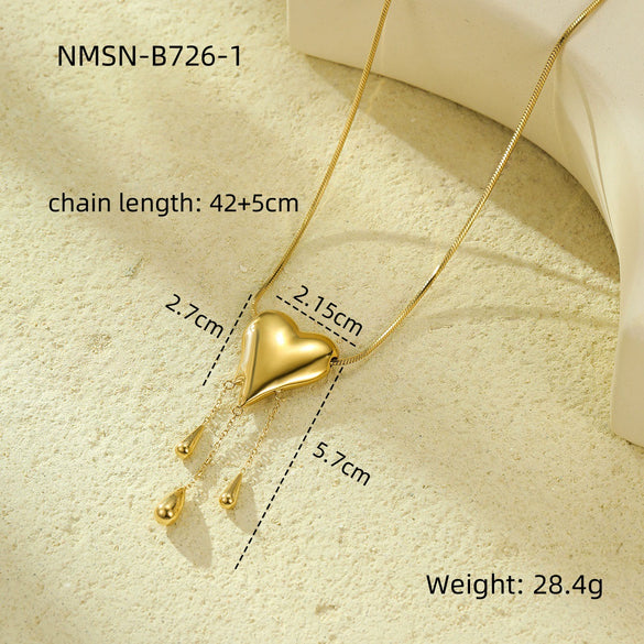 Wholesale Stainless Steel Heart Tassel Pendant Necklace With 18K Vacuum Electroplated Chain For Women