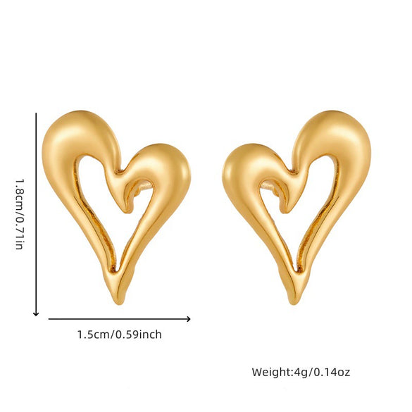 Wholesale Stainless Steel Heartshaped Asymmetric Hollow Love Fashion Ol Style Electroplated Women's Earrings
