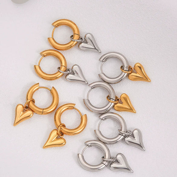 Wholesale Stainless Steel Heartshaped Detachable Eardrop Earrings For Women Retro Fashion Electroplated