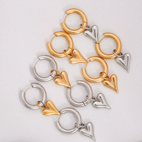 Wholesale Stainless Steel Heartshaped Detachable Eardrop Earrings For Women Retro Fashion Electroplated