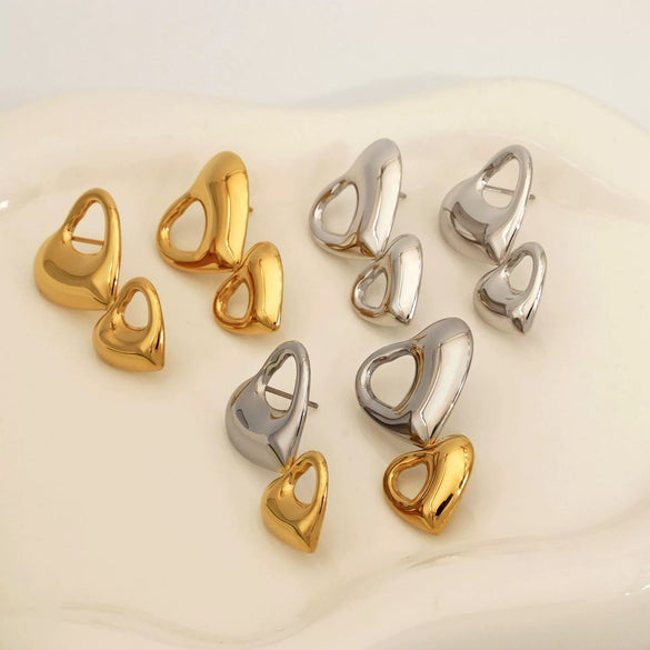 Wholesale Stainless Steel Heartshaped Electroplated Earrings With Geometric Design For Women