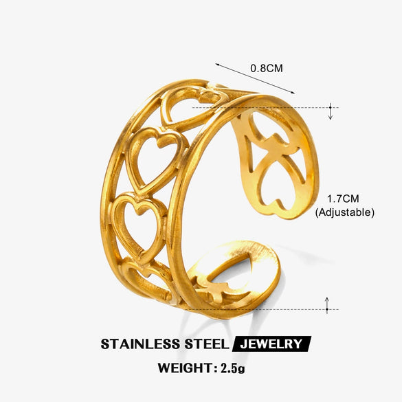 Wholesale Stainless Steel Heartshaped Electroplated Love Opening Ring For Women