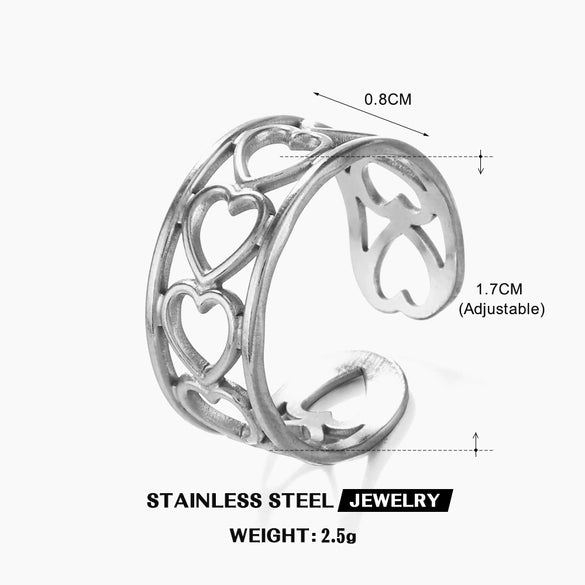 Wholesale Stainless Steel Heartshaped Electroplated Love Opening Ring For Women