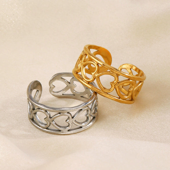 Wholesale Stainless Steel Heartshaped Electroplated Love Opening Ring For Women