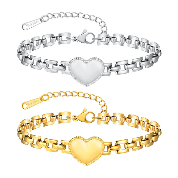 Wholesale Stainless Steel Heartshaped Fashion Women's Bracelet With Gold Electroplated Strap Chain