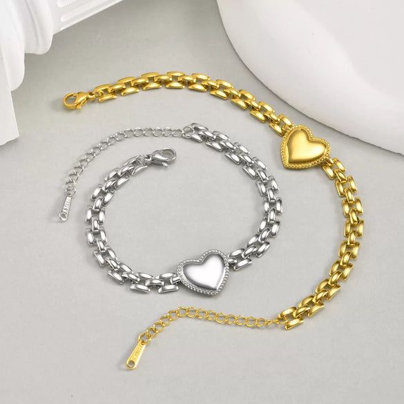 Wholesale Stainless Steel Heartshaped Fashion Women's Bracelet With Gold Electroplated Strap Chain
