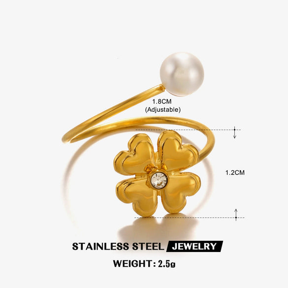 Wholesale Stainless Steel Heartshaped Flower Ring With Electroplating For Women