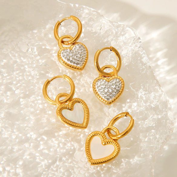 Wholesale Stainless Steel Heartshaped Geometric Pendant Earrings For Women With 18K Gold Plating