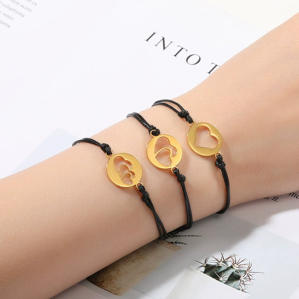 Wholesale Stainless Steel Heartshaped Handwoven Friendship And Parentchild Bracelet