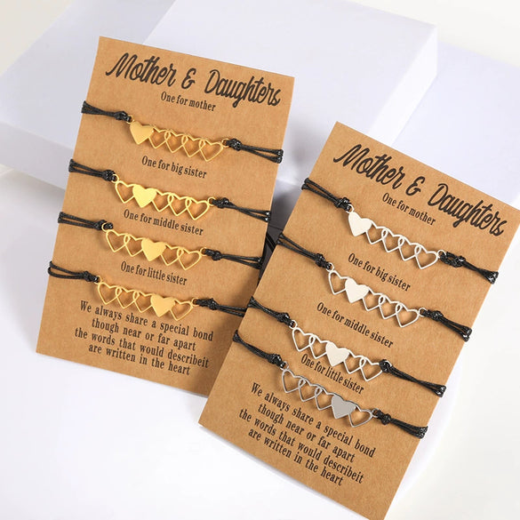 Wholesale Stainless Steel Heartshaped Handwoven Friendship And Parentchild Bracelet