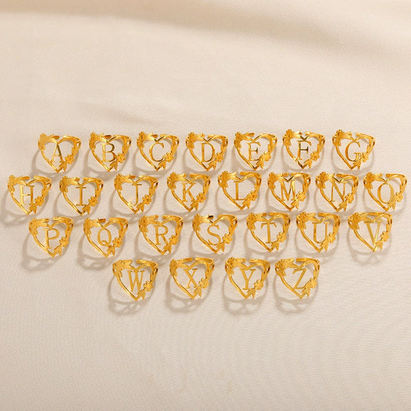 Wholesale Stainless Steel Heartshaped Letter Ring Electroplated For Women