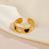 Wholesale Stainless Steel Heartshaped Love Ring Gold Plated For Women With Black And White Oil Dropping Pattern
