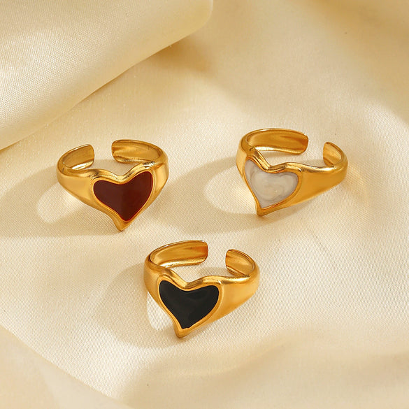 Wholesale Stainless Steel Heartshaped Love Ring Retro 18K Gold Plated For Ladies