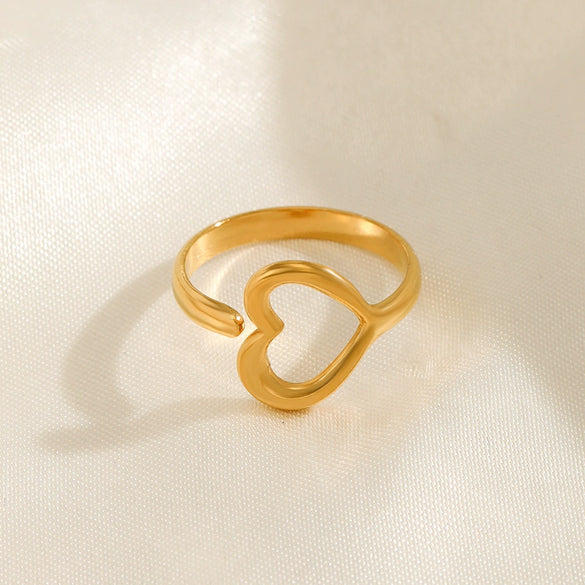 Wholesale Stainless Steel Heartshaped Love Ring With Electroplating Adjustable Popular Ins Style