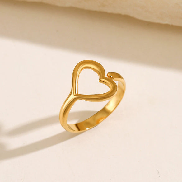 Wholesale Stainless Steel Heartshaped Love Ring With Electroplating Adjustable Popular Ins Style