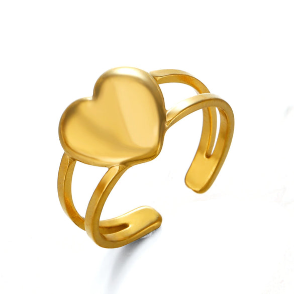 Wholesale Stainless Steel Heartshaped Open Ring For Women 18K Goldplated